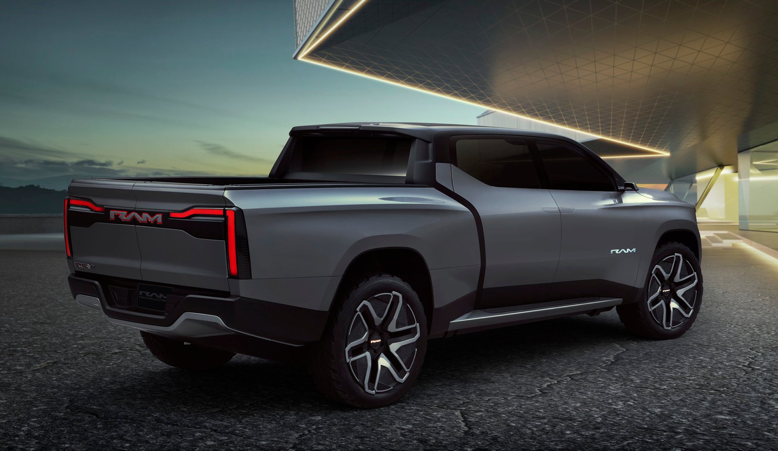 Ram 1500 Revolution Battery-electric Vehicle (BEV) Concept rear three-quarters