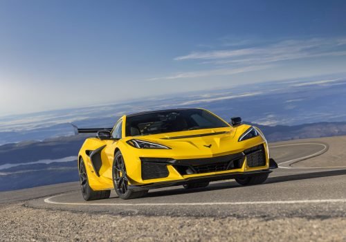 Chevrolet Corvette ZR1 Coupe with ZTK Performance Package driving up a curvy mountain road. Preproduction model shown. Actual production model may vary.